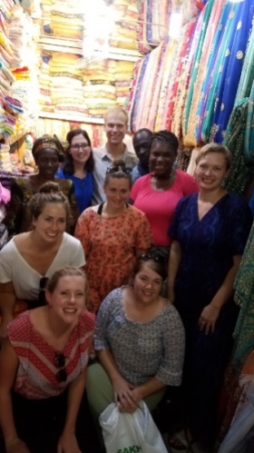 Our very first full day here we were treated by our country coordinator, Kristin, to our choice of fabric from the market to make two custom-made dresses.